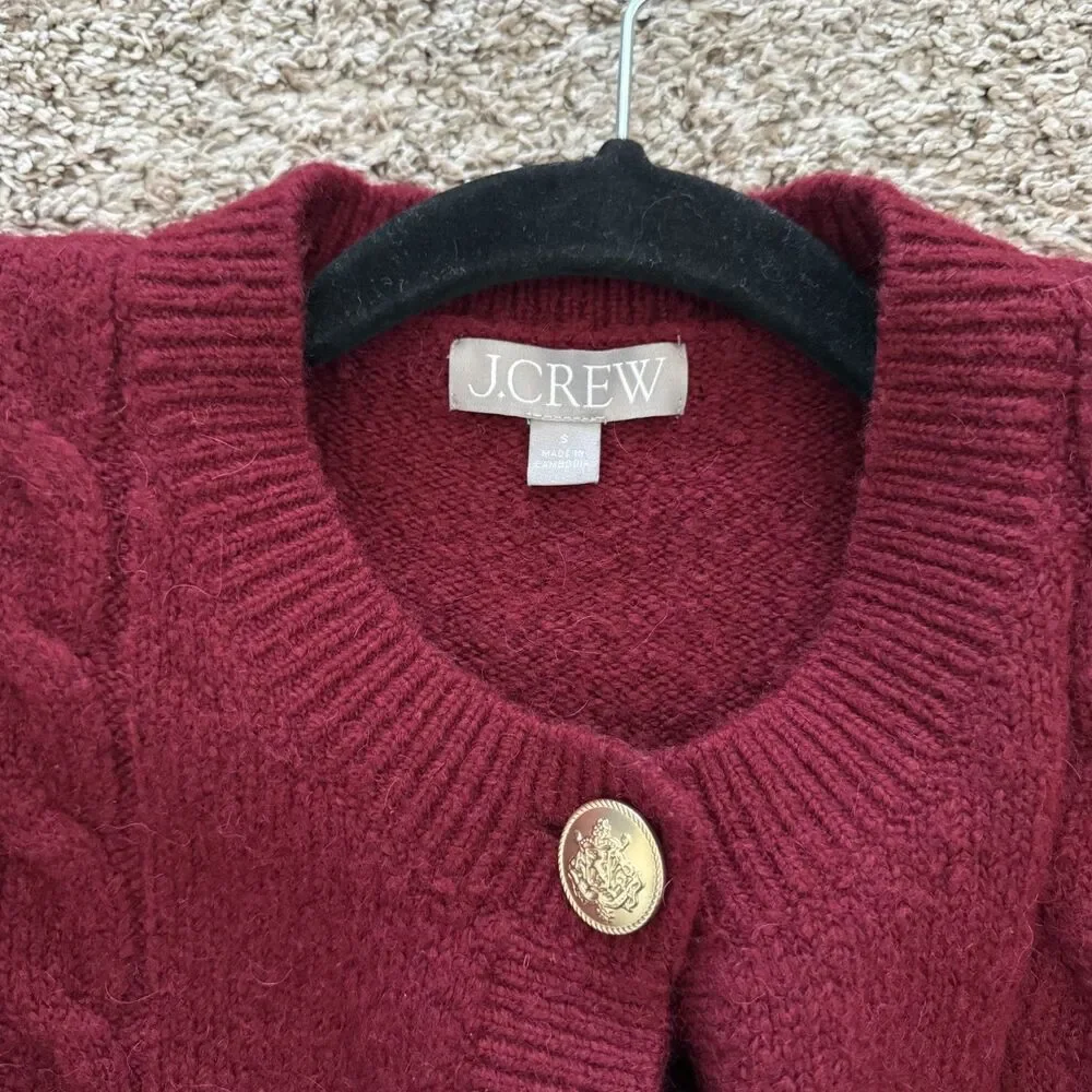 J. Crew Burgandy Red cable knit merino wool alpaca academia sweater Small